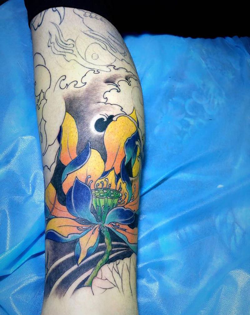 花腿第一步纹身图片_腿部新传统纹身图案