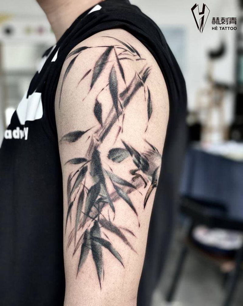 竹纹身图片_手臂水墨竹纹身图案