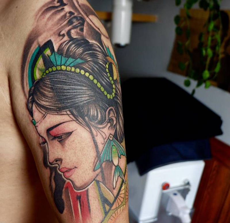 遮盖作品纹身图片_手臂新传统古典美女纹身图案