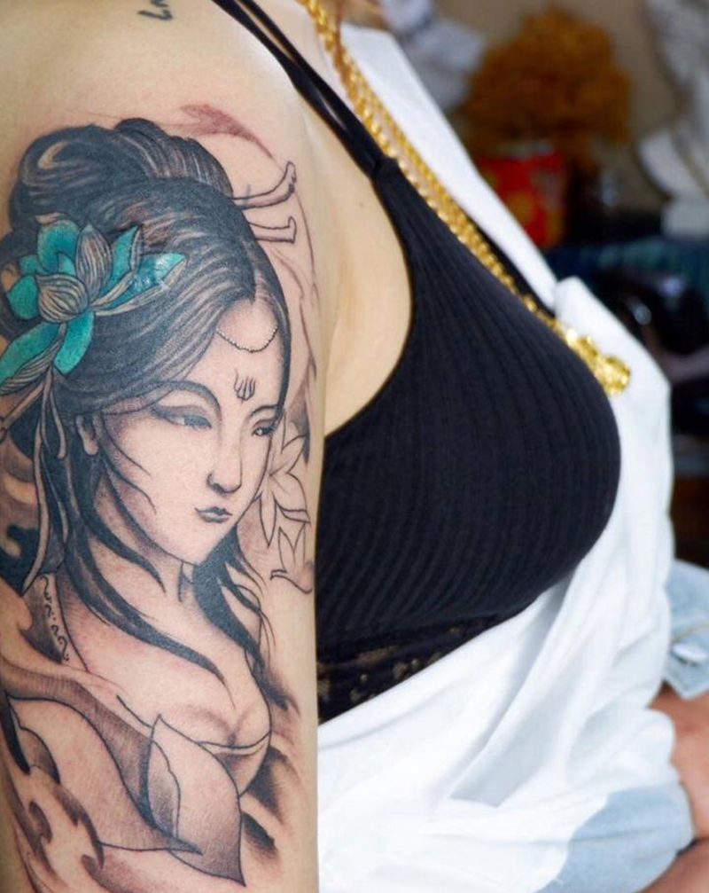 遮盖纹身图片_手臂新传统古典美女纹身图案