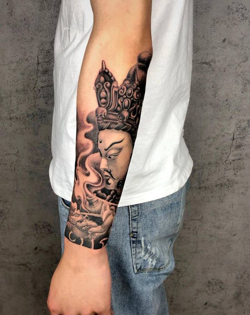 黄财神纹身图片_手臂新传统纹身图案