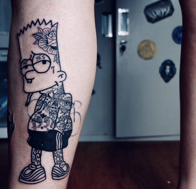 小图拼接纹身图片_腿部Old School纹身图案