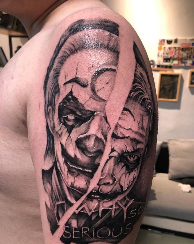 小丑纹身图片_手臂欧美写实纹身图案