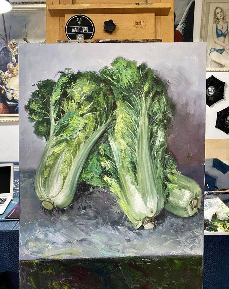 《百财》纹身图片_油画白菜纹身图案