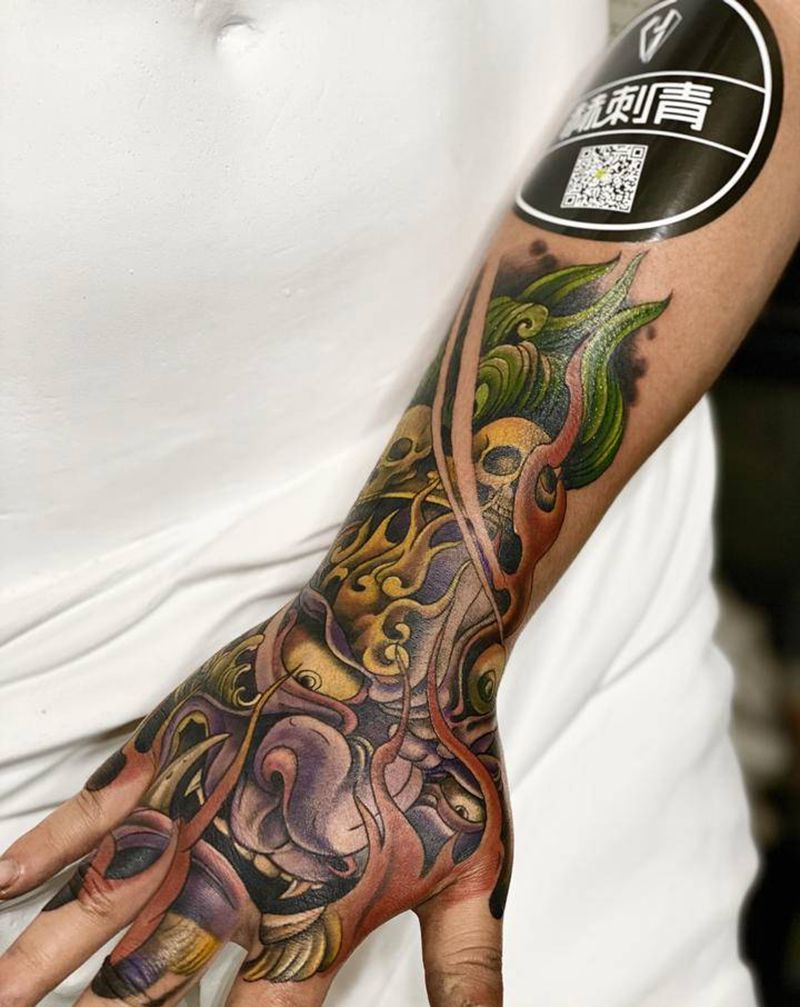 大黑天纹身图片_手部纹身图案