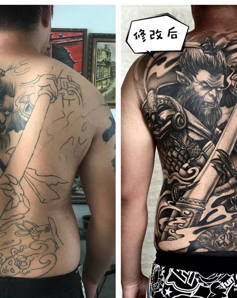 满背修改纹身图片_背部修改纹身图案