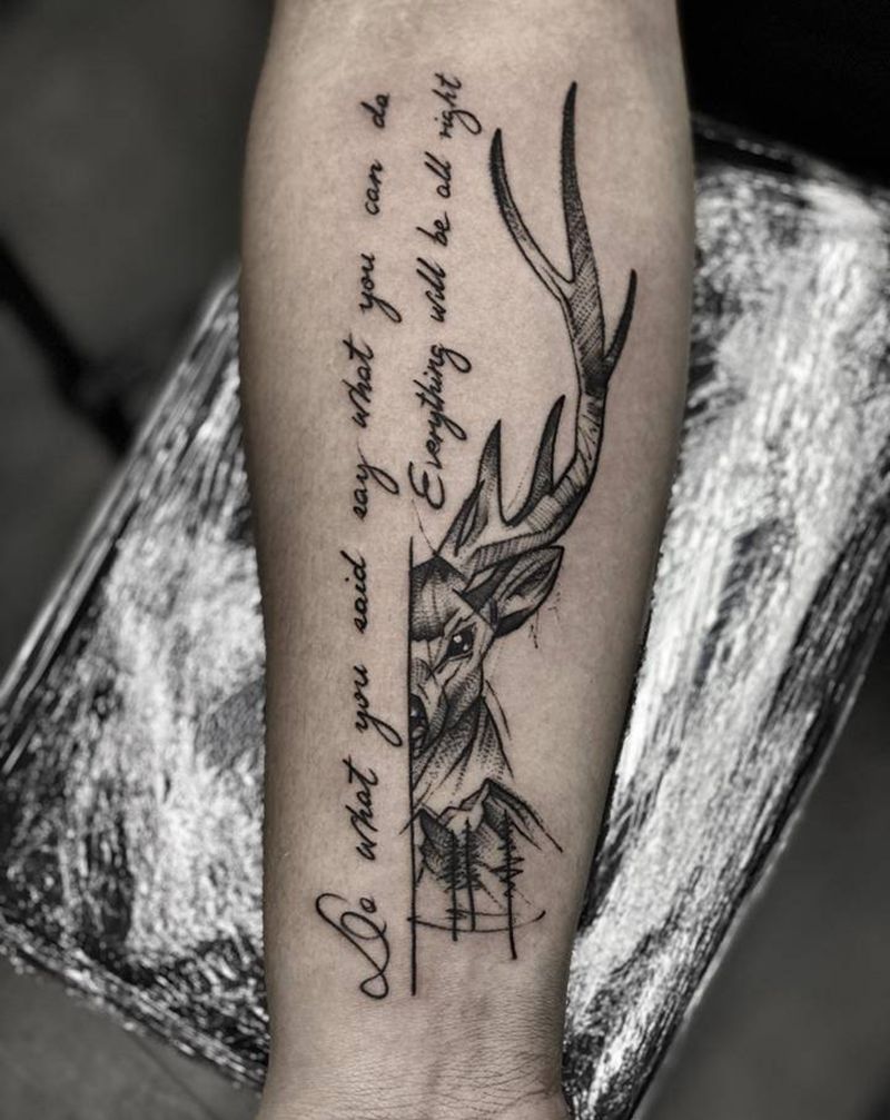 招财鹿纹身图片_手臂纹身图案