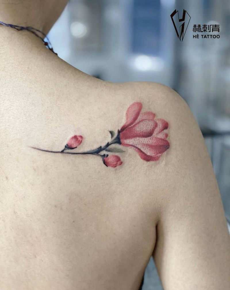 玉兰纹身图片_肩部纹身图案