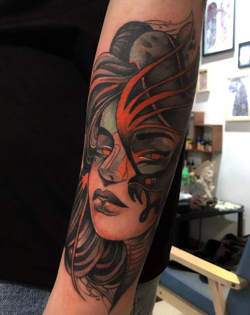 美杜莎纹身图片_手臂New School纹身图案