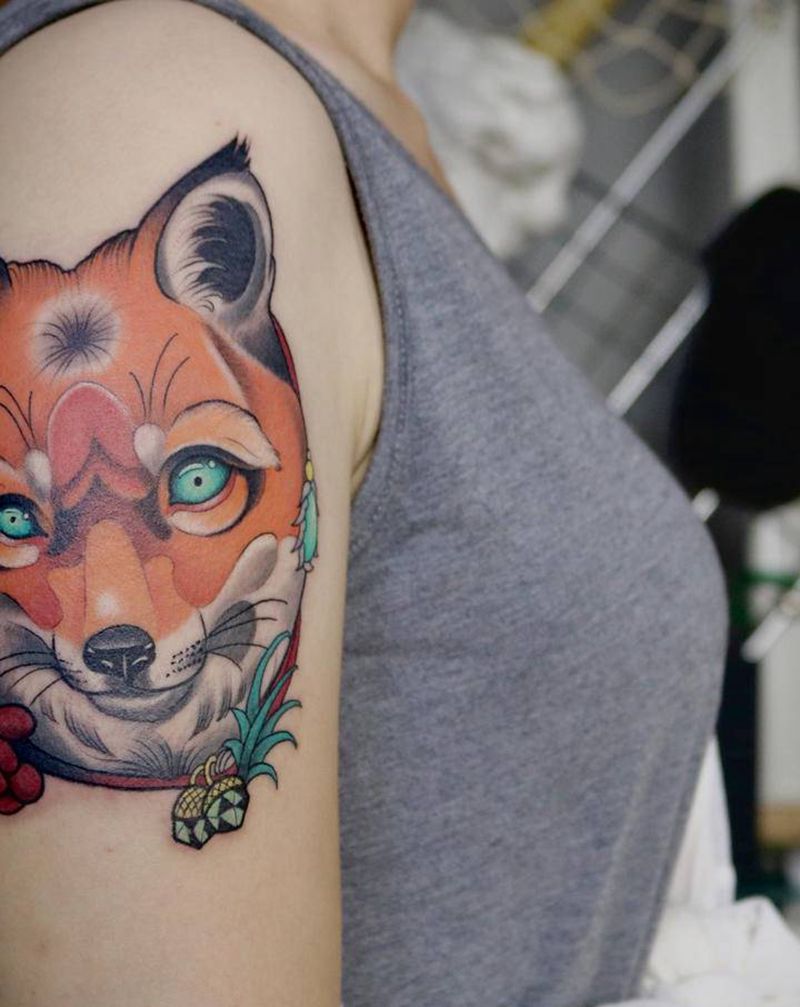 狐狸纹身图片_手臂New School狐狸纹身图案