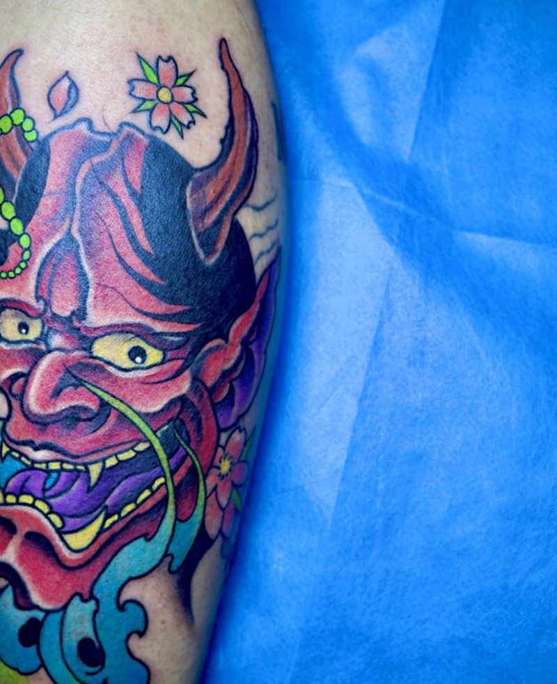 修改班若纹身图片_腿部新传统般若纹身图案