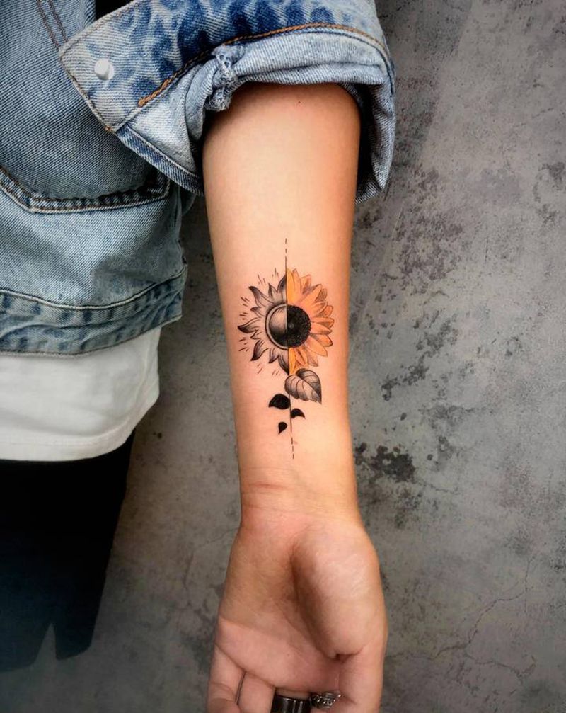 向日葵纹身图片_手臂水彩纹身图案