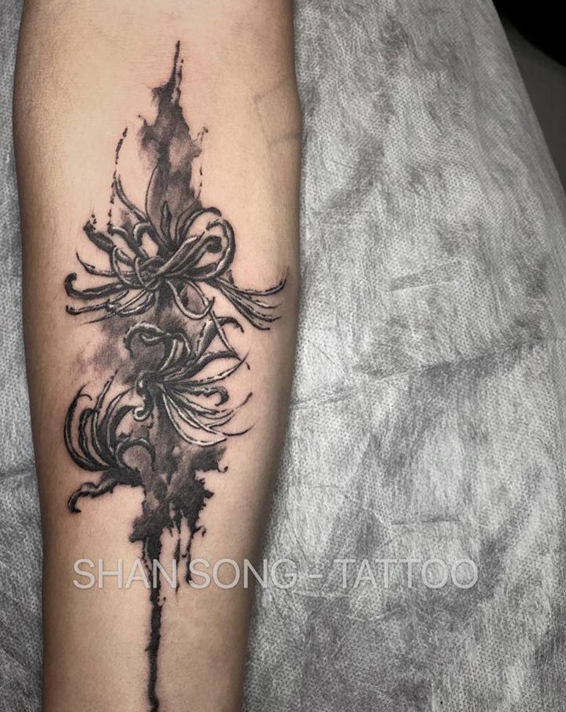 彼岸花纹身纹身图片_手部手臂水墨水彩纹身图案