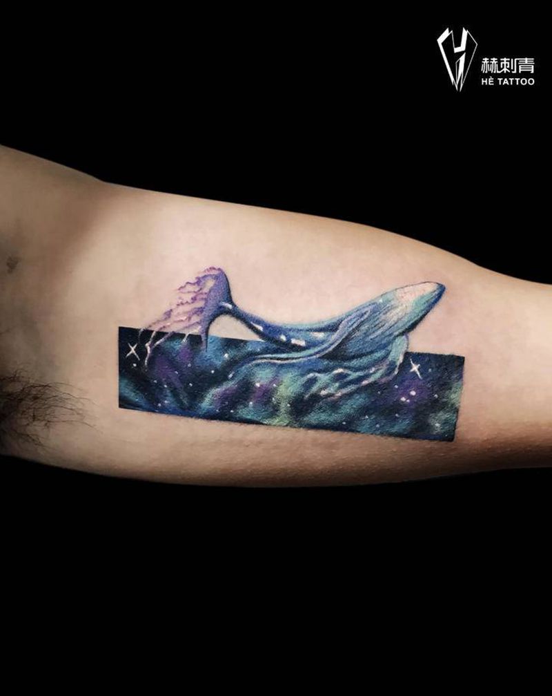 遮盖-蓝鲸纹身图片_手臂水彩纹身图案