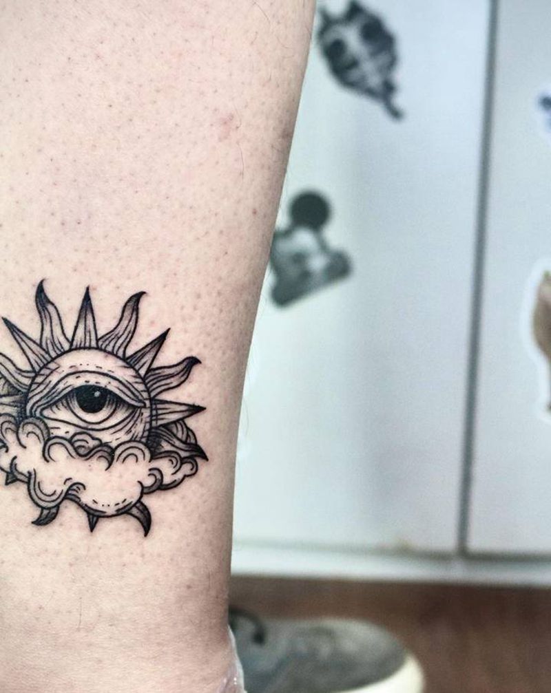 太阳图腾纹身图片_腿部图腾太阳纹身图案