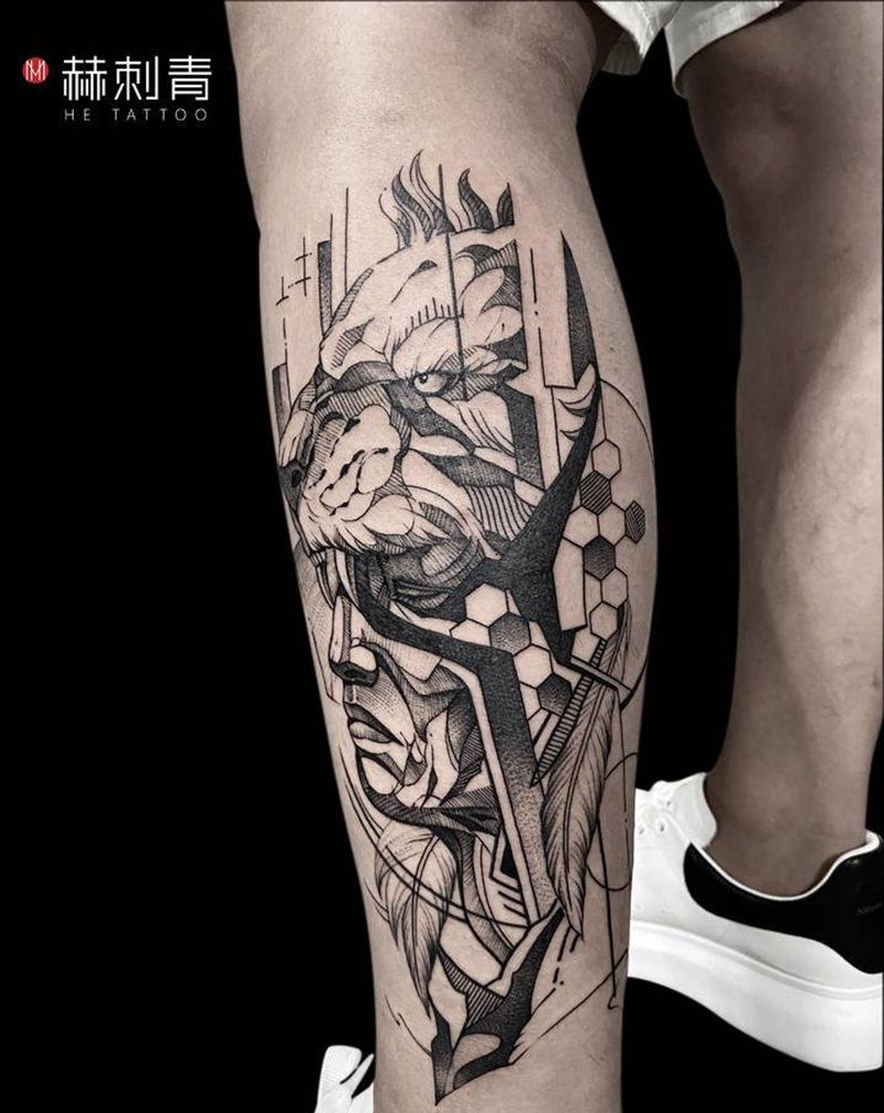 2020几何线条第一名纹身图片_腿部几何纹身图案