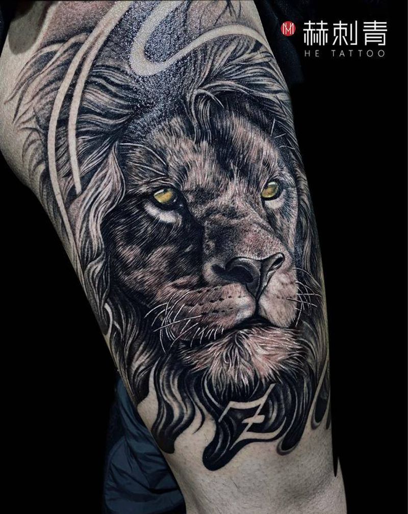 雄狮纹身图片_欧美写实纹身图案