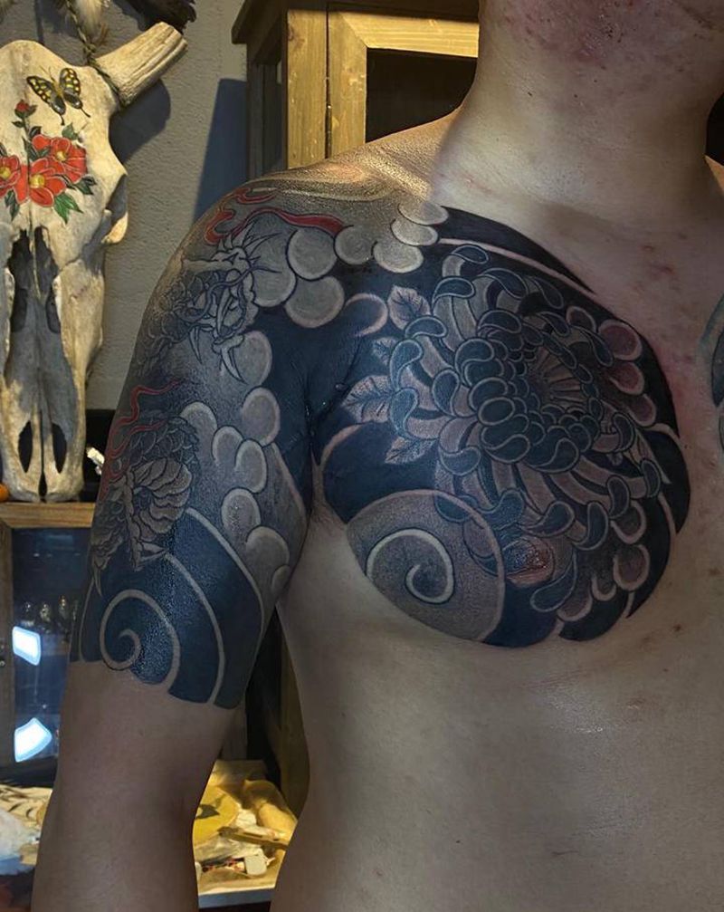 半甲纹身图片_手臂老传统纹身图案