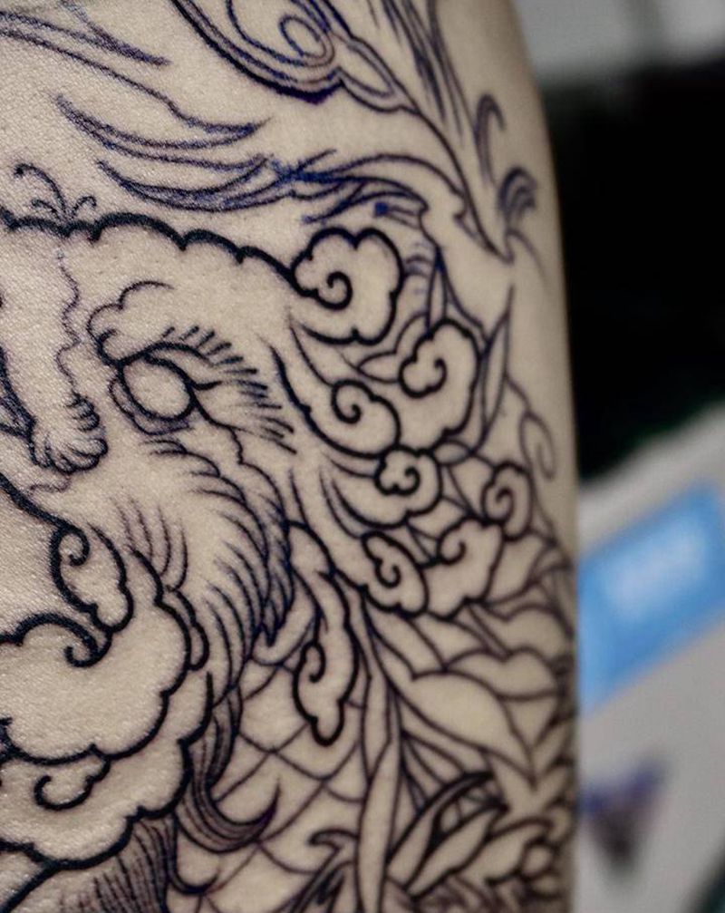 龙凤呈祥纹身图片_背部新传统龙凤凰纹身图案