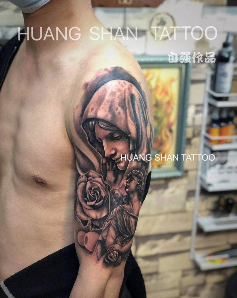 圣母玛利亚纹身图片_手臂欧美写实纹身图案
