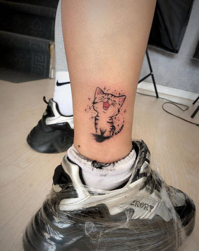 猫纹身图片_腿部纹身图案