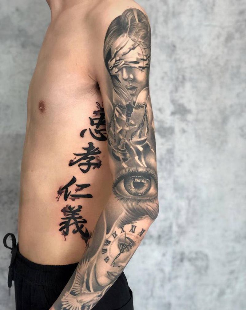 花臂纹身图片_手臂欧美写实纹身图案