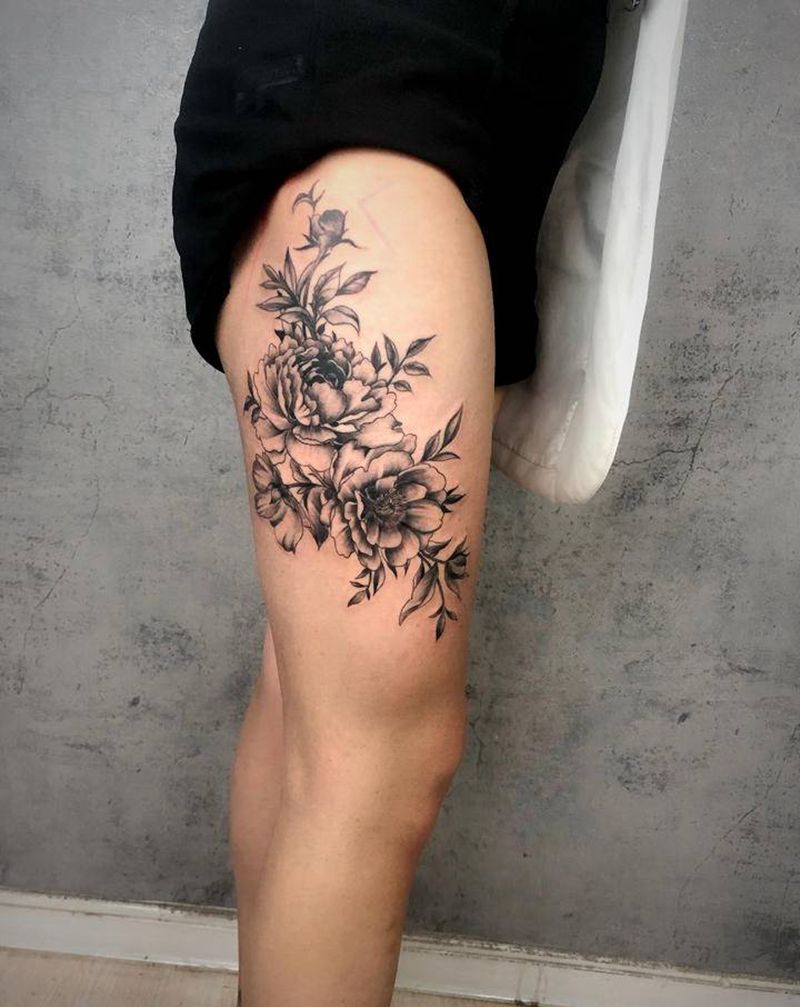 素花纹身图片_腿部点刺纹身图案