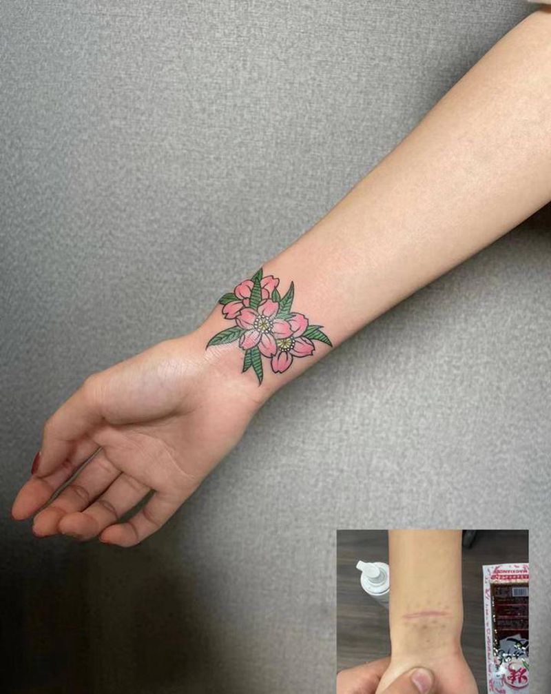 樱花纹身图片_手臂新传统纹身图案