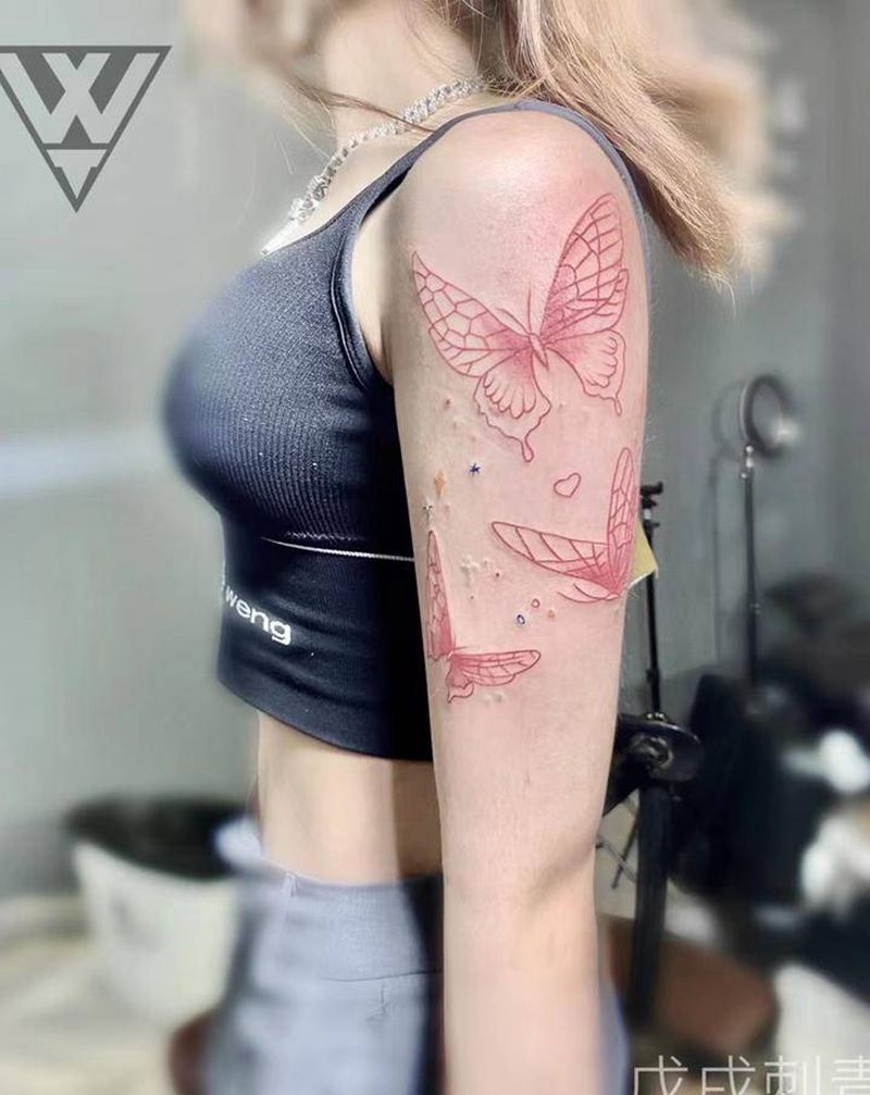 蝴蝶纹身图片_肩部新传统纹身图案