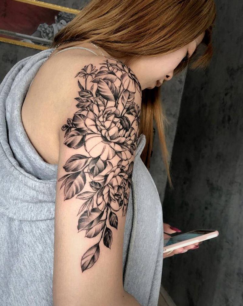 素花纹身图片_手臂点刺纹身图案