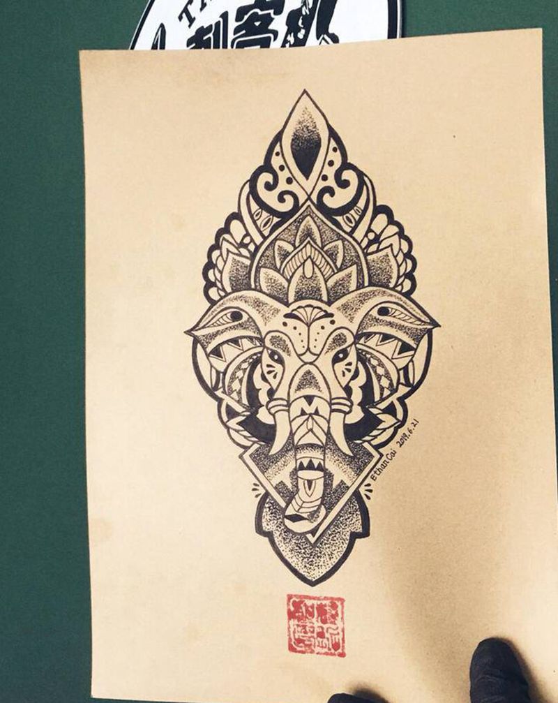 吉祥如意纹身图片_点刺纹身图案