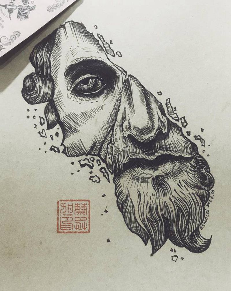 破碎的石膏像纹身图片_几何纹身图案