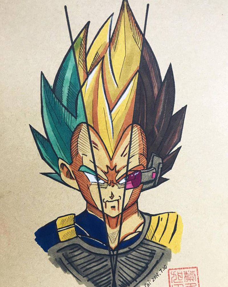 手绘超级赛亚人王子——贝吉塔。纹身图片_水彩纹身图案