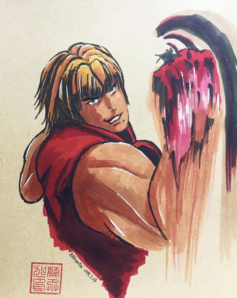 街霸ken纹身图片_水彩纹身图案