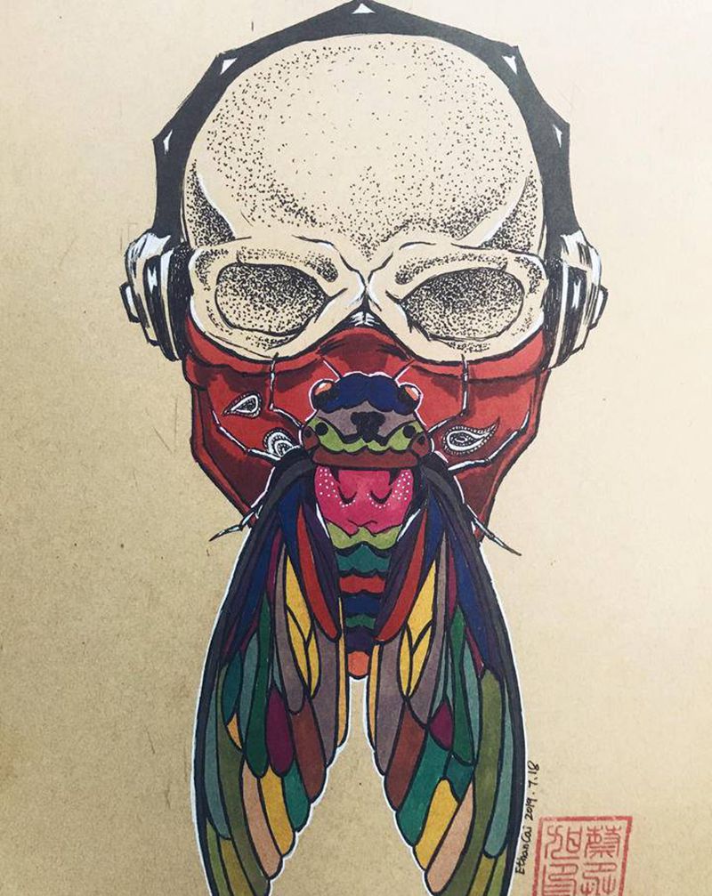 魔蝉纹身图片_点刺纹身图案