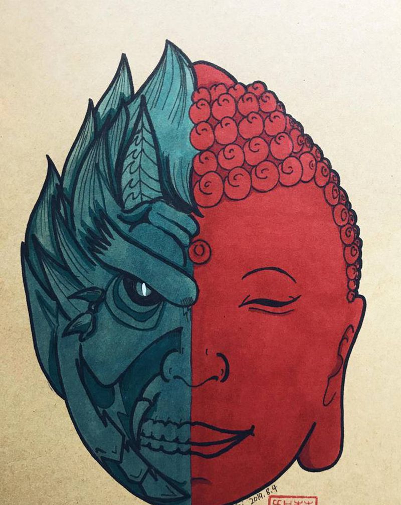 一念之间纹身图片_水彩纹身图案