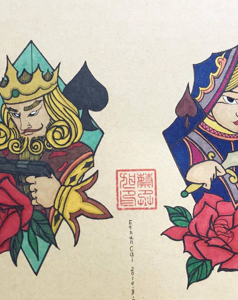 国王与皇后纹身图片_水彩纹身图案