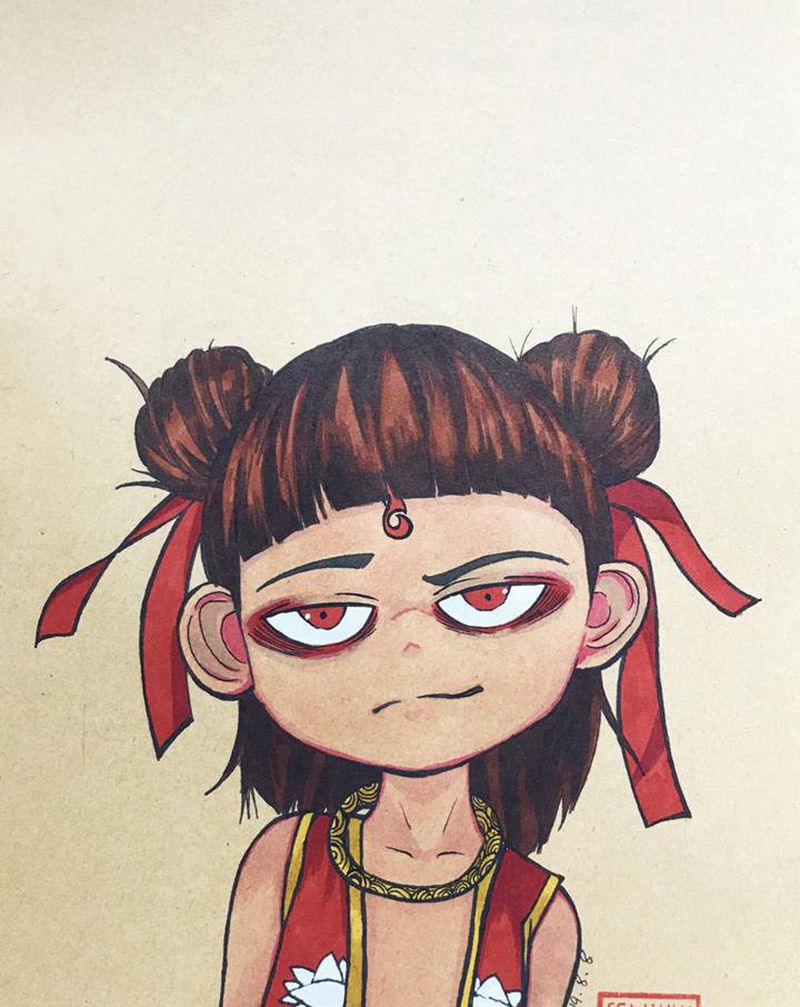 哪吒魔童降世纹身图片_水彩纹身图案