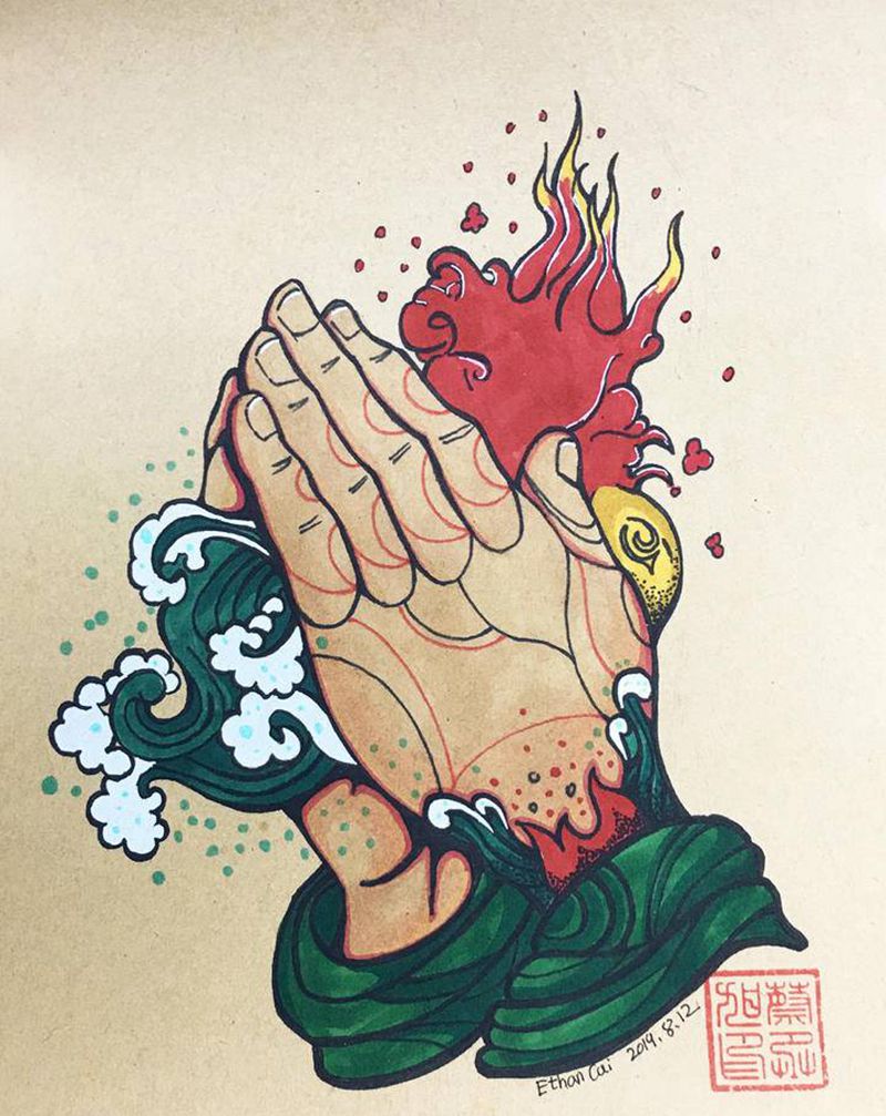 禅意之手纹身图片_水彩纹身图案