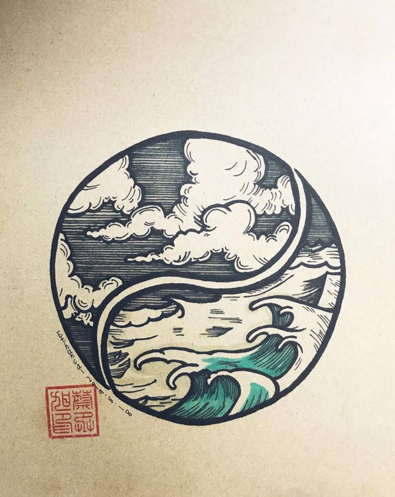 云山浪纹身图片_几何纹身图案