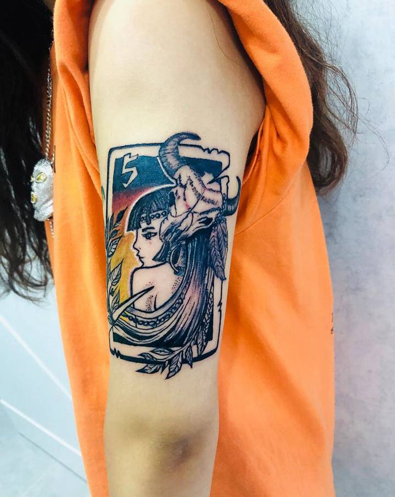 金牛座卡牌纹身图片_手臂New School纹身图案