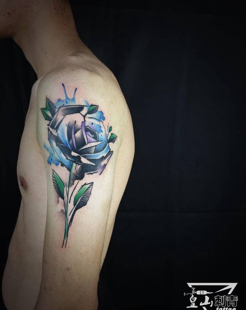 水彩玫瑰纹身图片_手臂水彩纹身图案