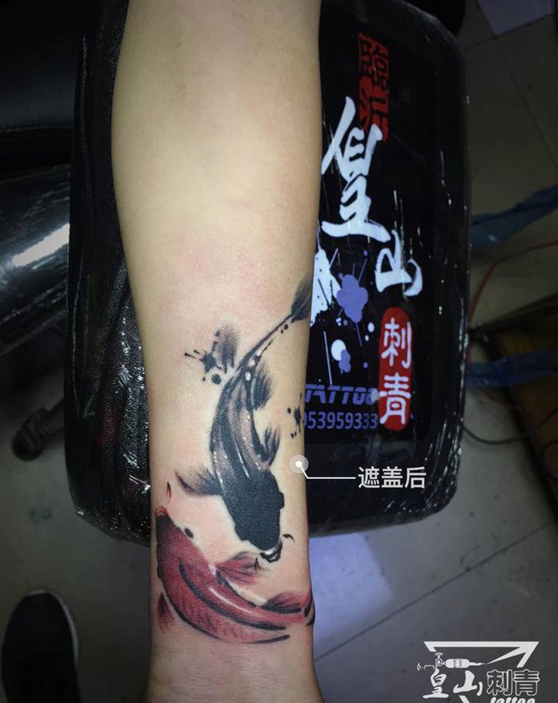 遮盖纹身图片_手臂水墨纹身图案