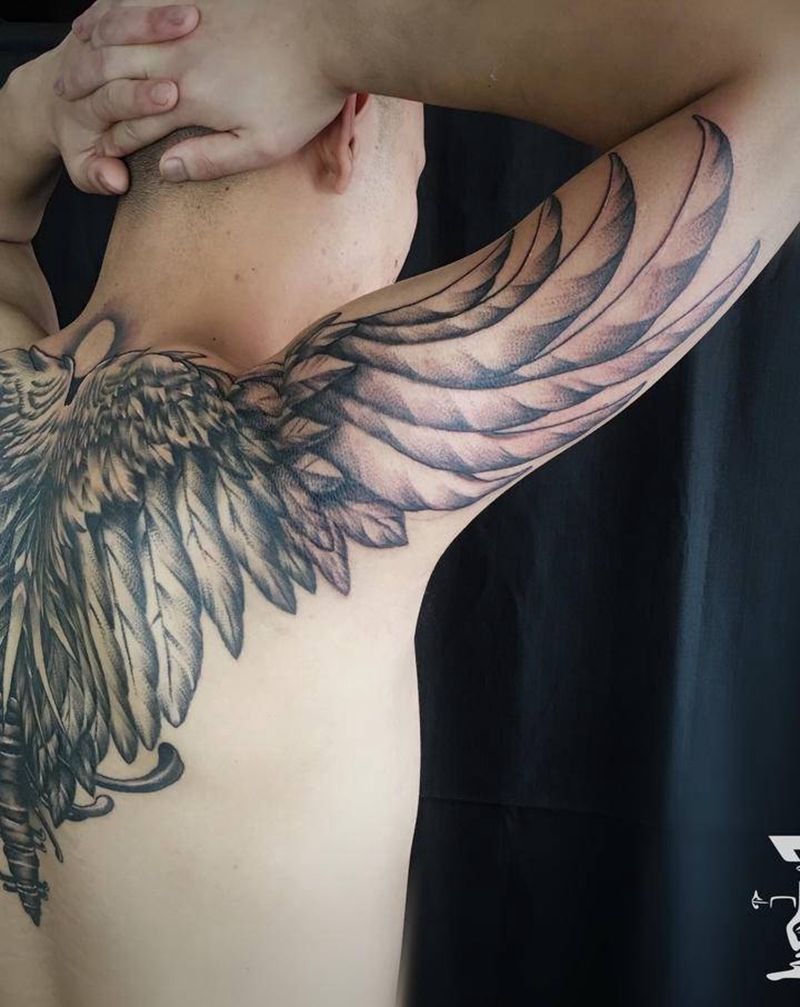 天使之翼纹身图片_背部手臂点刺纹身图案