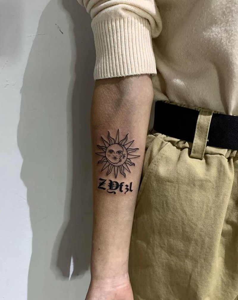 太阳月亮图腾纹身图片_手臂纹身图案