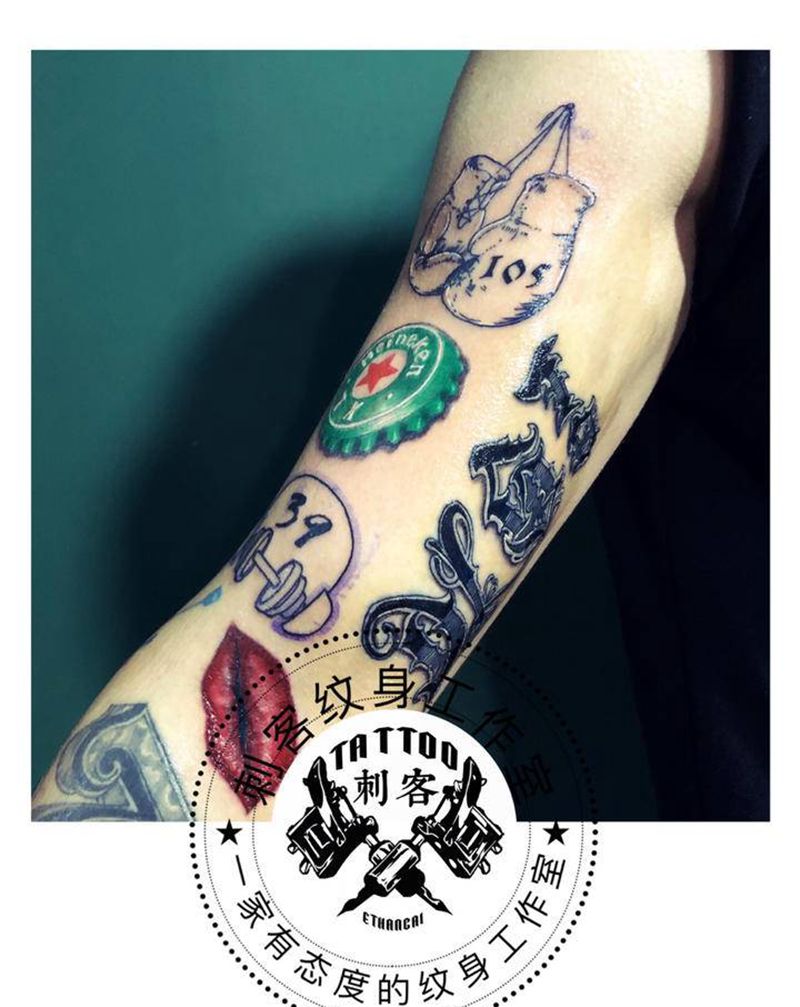 School拼接纹身图片_手臂纹身图案