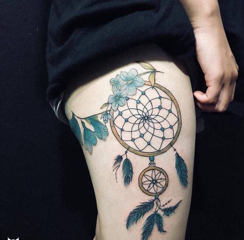 遮盖纹身图片_腿部New School纹身图案