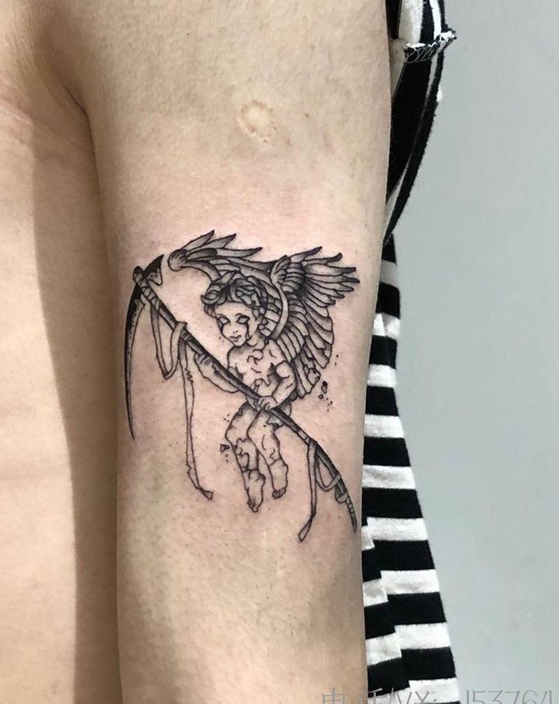 拿镰刀的天使纹身图片_手臂纹身图案