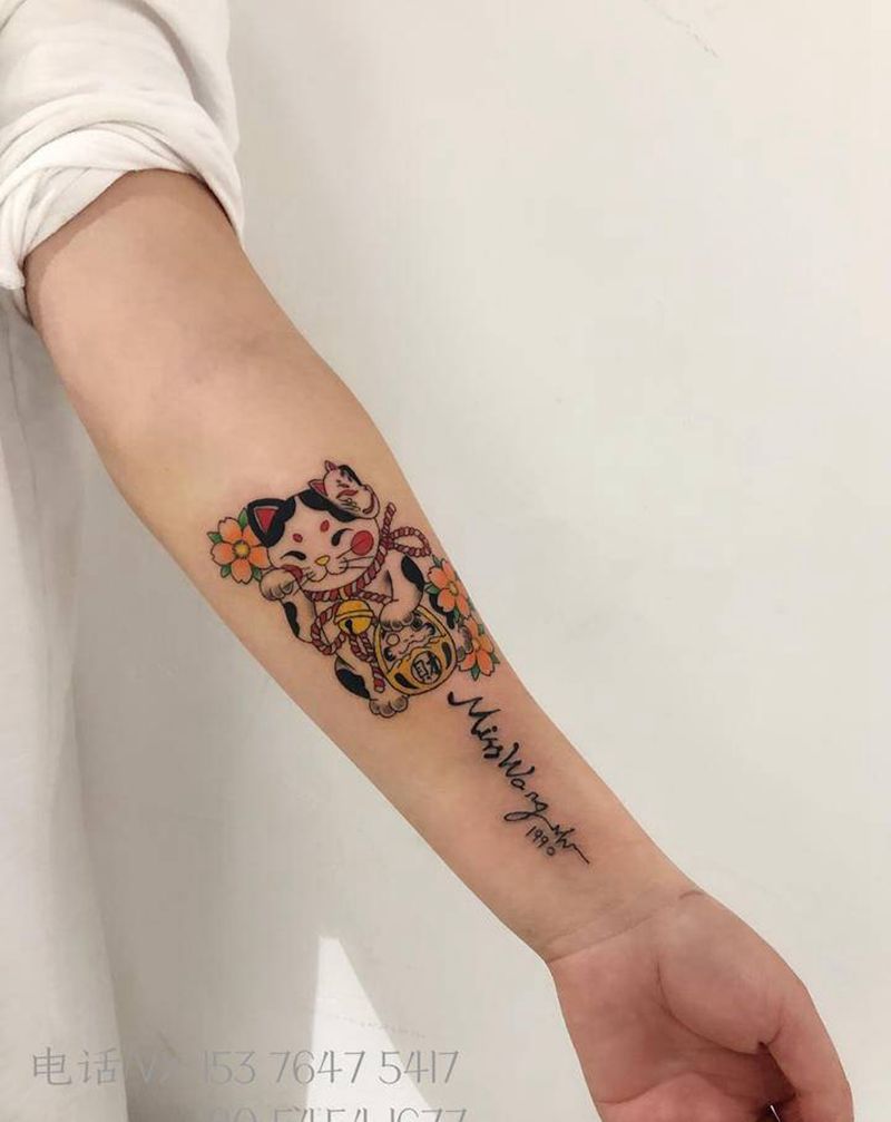 猫咪纹身纹身图片_手臂纹身图案