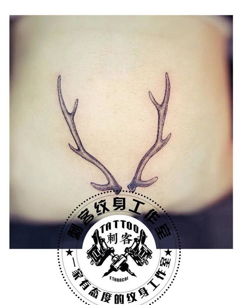 鹿纹身图片_腹部纹身图案